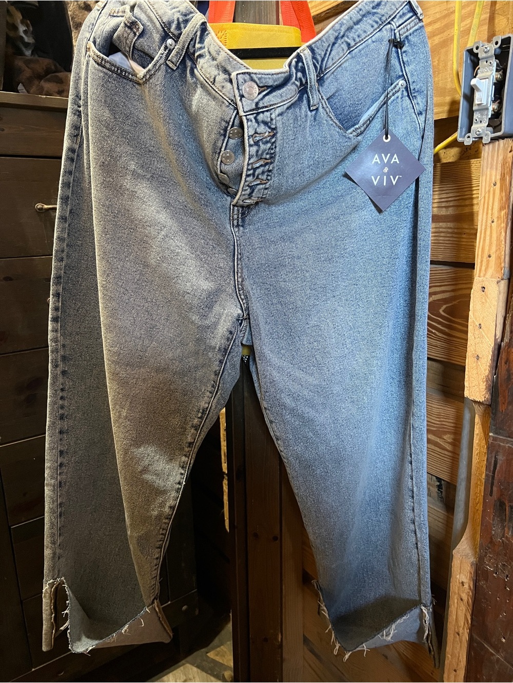 Ava & Viv Relaxed Light Blue Distressed Hem Jeans